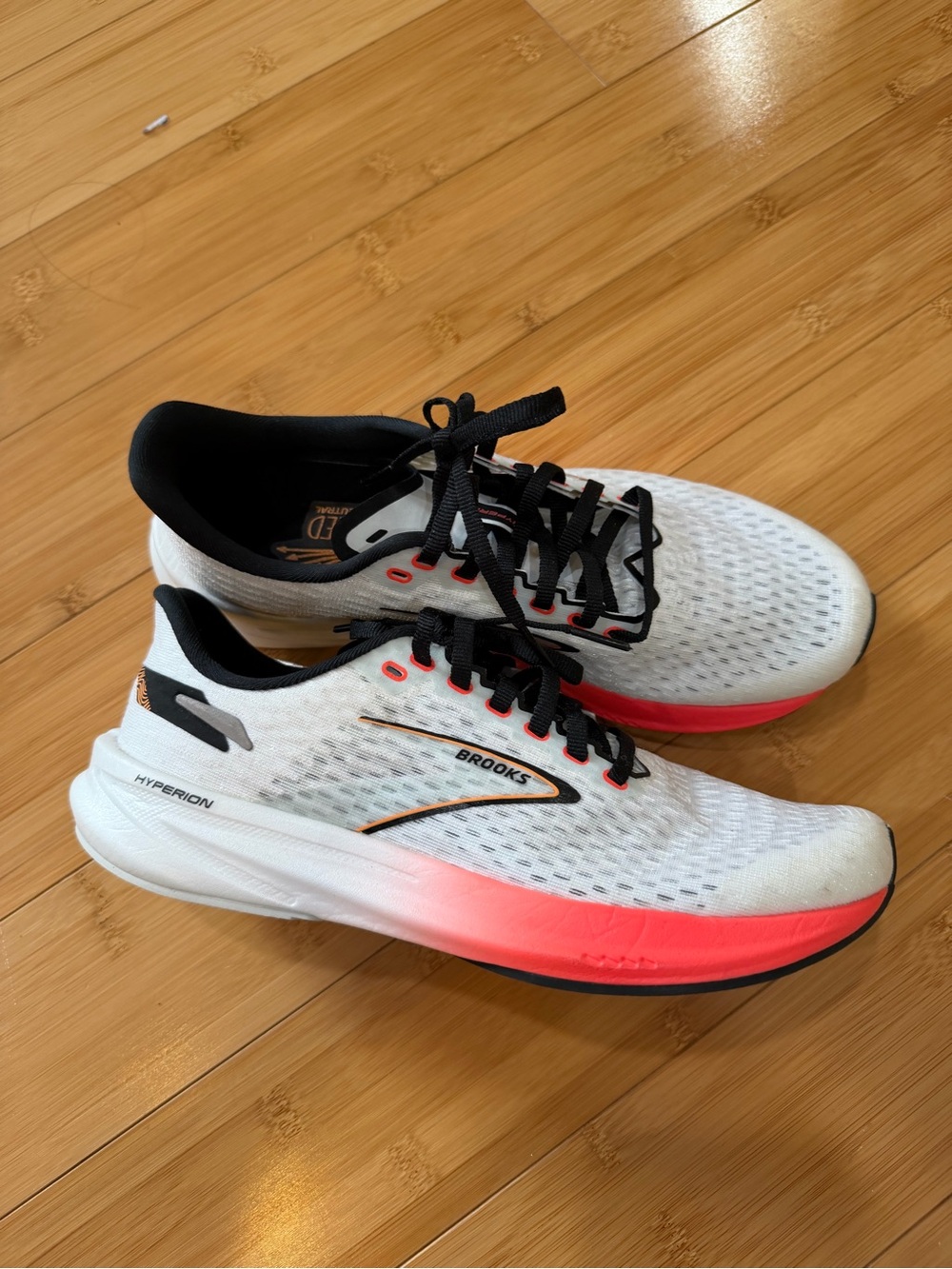 Brooks Hyperion White Running Shoes with Coral Gradient Midsole
